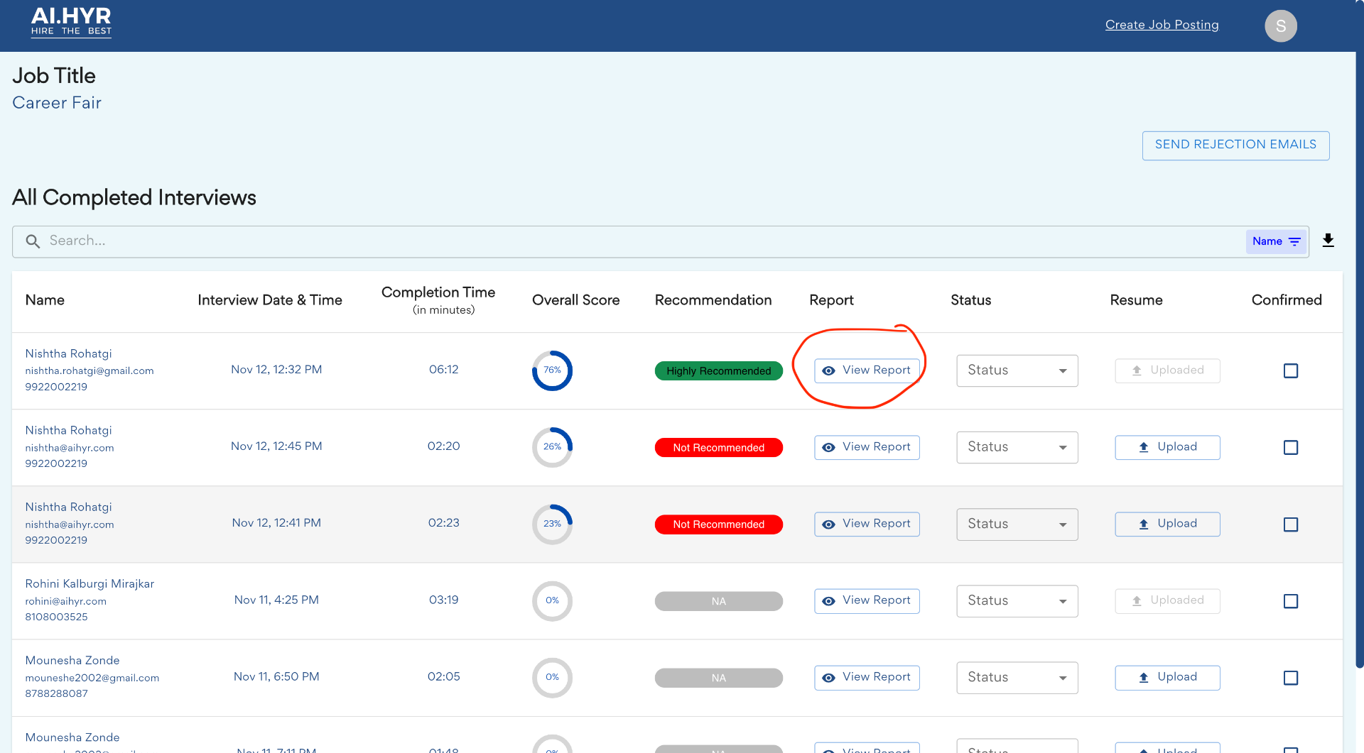 AI.HYR Completed Interviews Dashboard